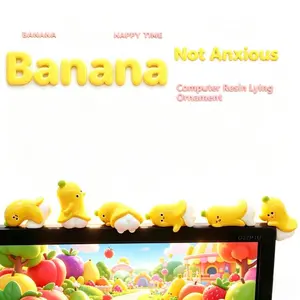 Cute Banana Desk Ornament, Kawaii Resin Banana Figurine for Office/Monitor, Anxiety Relief Stress Relief Mini Decor, Aesthetic Desk Accessory Gift