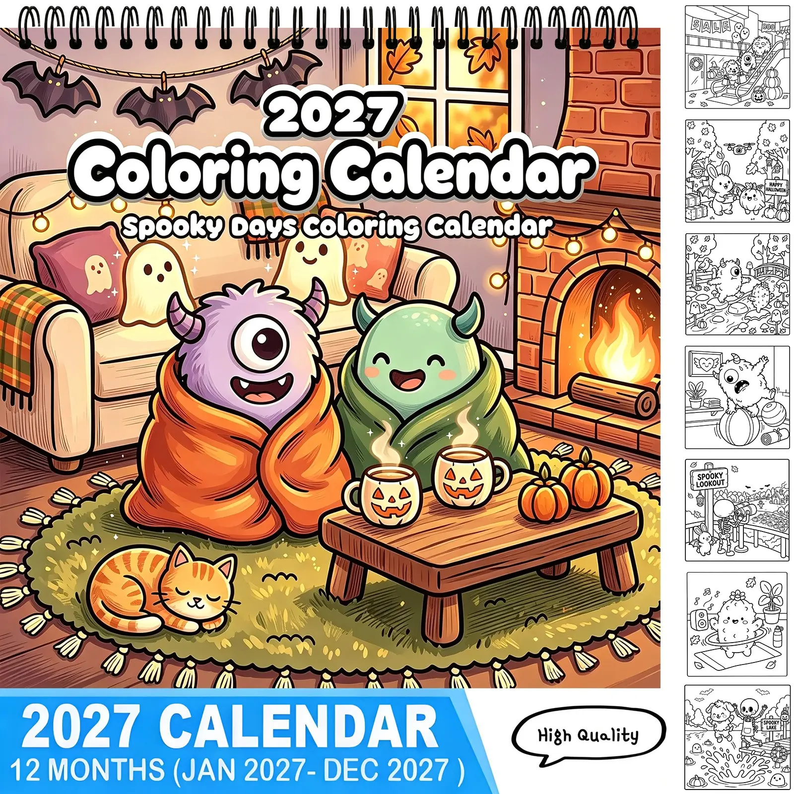 2027 Spooky Days DIY Coloring Calendar, Cute Spooky Cozy Aesthetic Adult Coloring Book,12‑Month Stress‑Relief Handcraft Art, Halloween Vibe Creative Gift,Whimsical Spooky Season Novelty Gift,Coloring Page Calendar