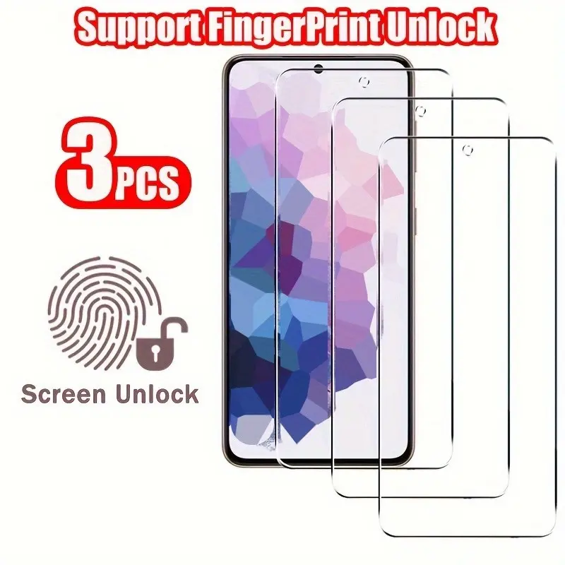3pcs Fingerprint Unlock Tempered Glass Full Cover Screen Protector Film Case For Samsung Galaxy S26 S25 Ultra S24 S22 S23/ S23+ 5G S21 S23 S22+ 5G S22 Plus S23Plus S22Plus S24Plus S24 Ultra