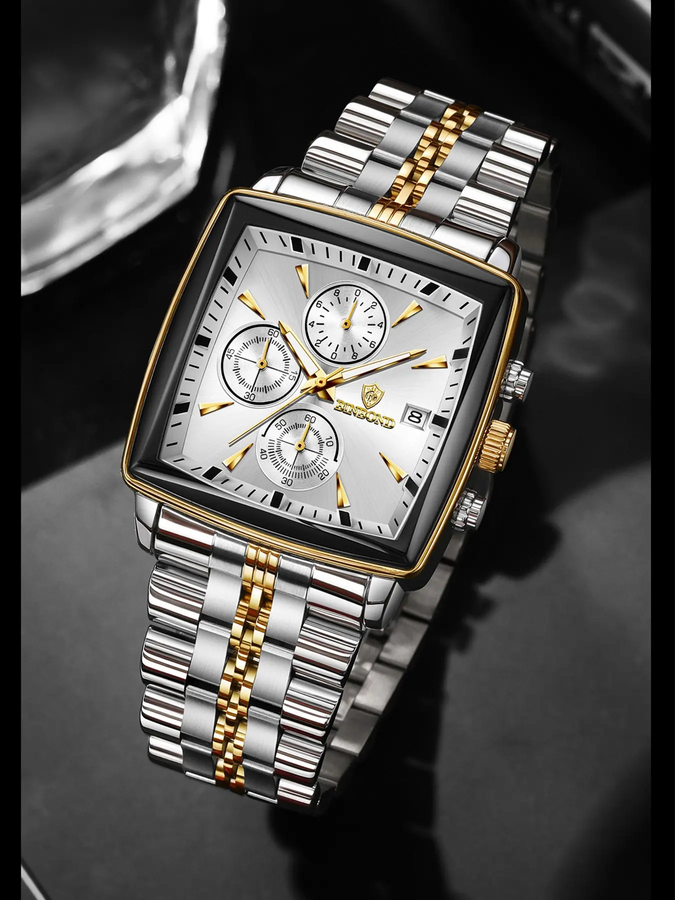 Binbond Men's Luxury Quartz Watch, Automatic Date Timer, Night Glow, Waterproof, Business Sport Fashion Casual Watch