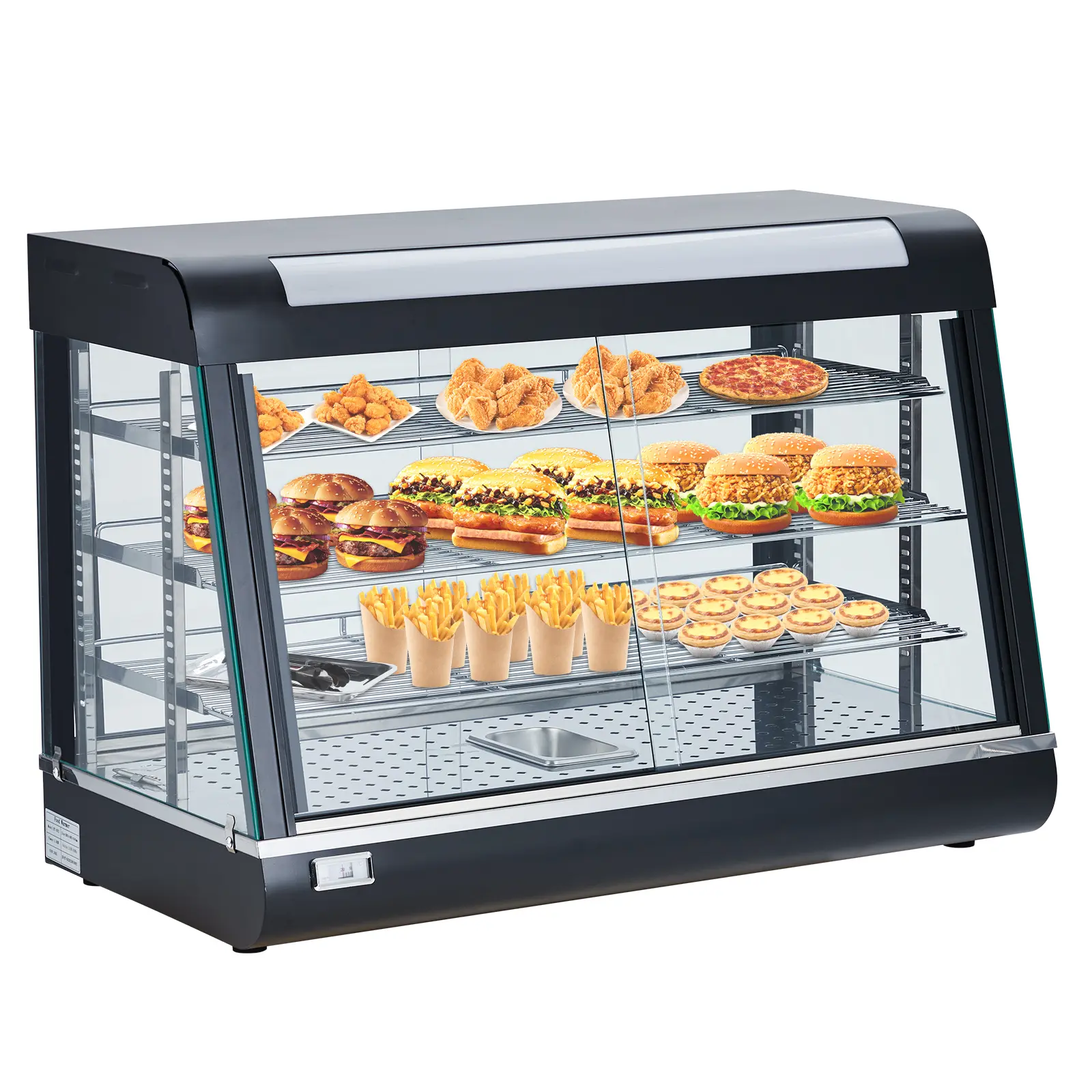 20" Commercial 3-Tier Electric Countertop Food Warmer Display Case with Adjustable Shelves, LED Lighting, Glass Panels, Ideal for Cafés, Restaurants