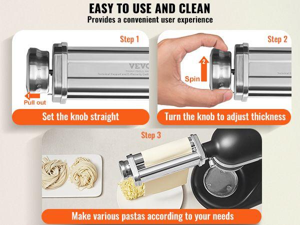 VEVOR Pasta Attachment for KitchenAid Stand Mixer, Stainless Steel Pasta Sheet Roller Attachment, Pasta Maker Machine Accessory with 8 Adjustable Thickness Knob, KitchenAid Pasta Attachment by  Utensils