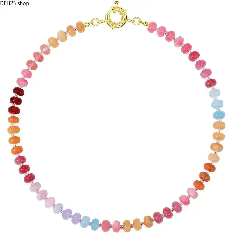 Bohemian Beaded Choker Necklace for Women, Natural Stone and Gold Plated Jewelry, Handmade Fashion Accessory for Daily Wear Gemstones Style