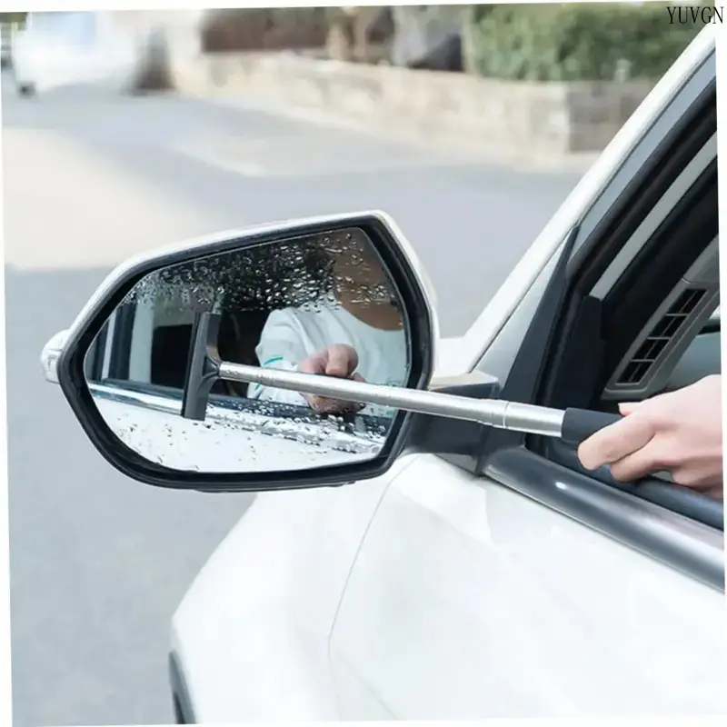 Telescopic Car Mirror Squeegee, Stainless Steel Wiper with Adjustable Length for Fog Removal, Portable Soft Rubber Cleaner for Auto Glass & Windows