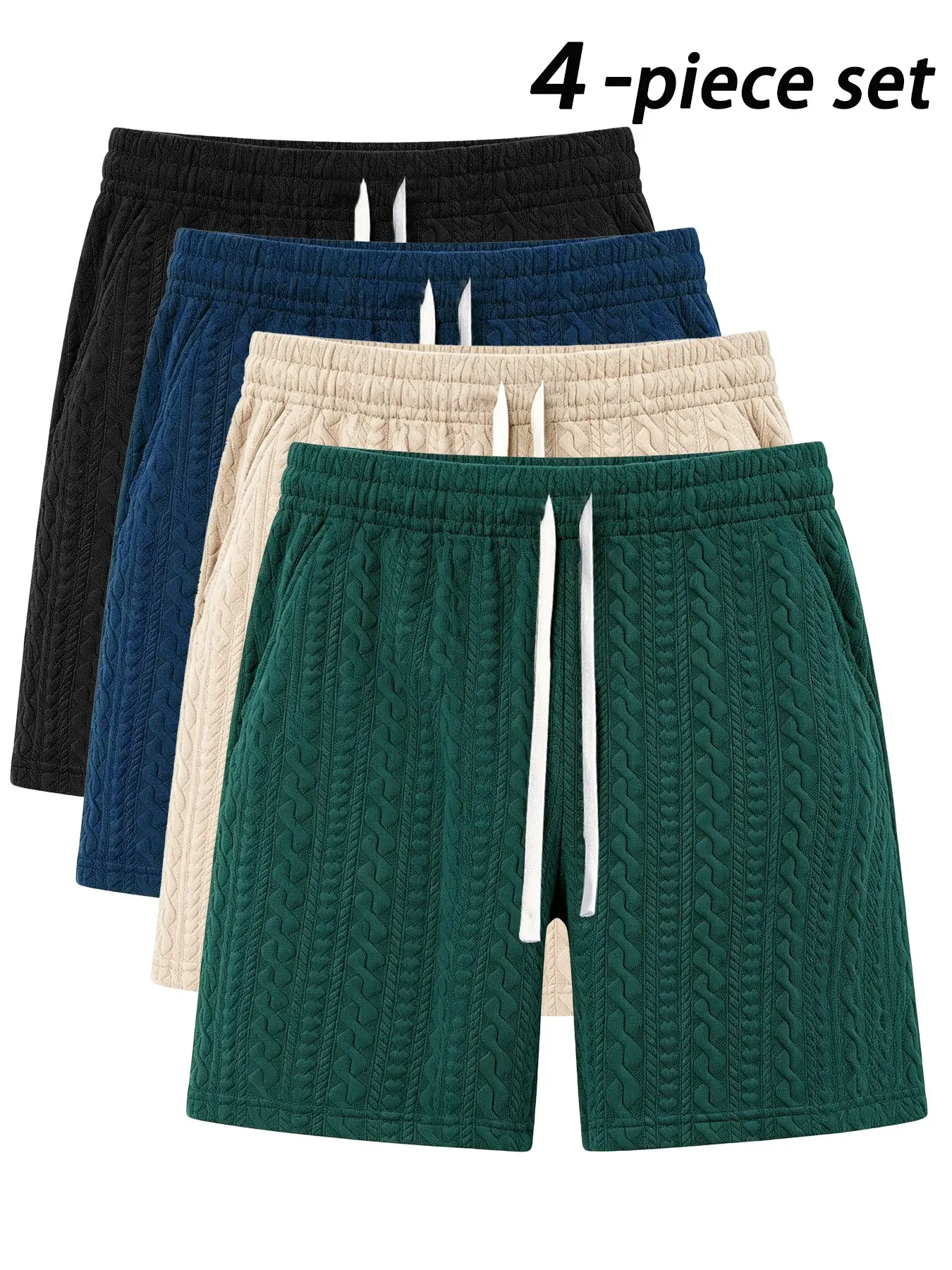 Men's Knitted Casual Shorts, Athleisure Shorts, Elastic Drawstring Gym Shorts, Side Pockets, Plain Color, Summer Daily Wear, Men's Bottoms