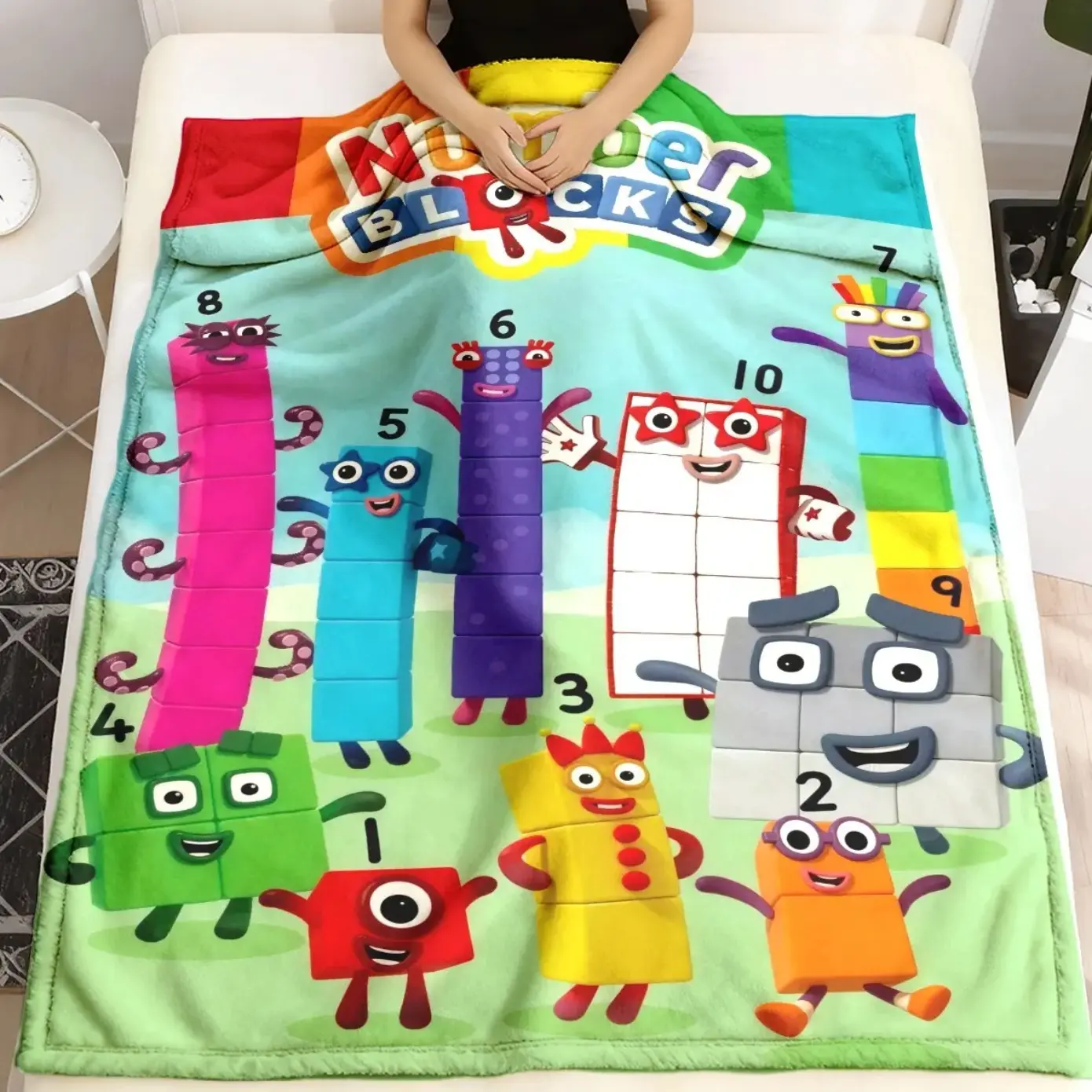 Numberblocks Cartoon Theme Flannel Blanket, Cartoon Pattern Blanket, Cartoon Printed Blanket, Large Size, Soft Lightweight Warm, Perfect for Bed Sofa Office Camping Travel, Kids Toddler Napping Throw Blanket, All Season Bedroom Playroom Decor
