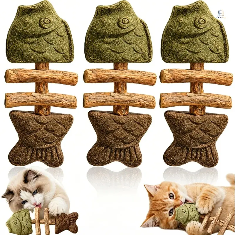 3 Pack Fish Shape Silver Vine Cat Chew Sticks,  Interactive Dental Cat Toy, Pet Chewing Toy For Teeth Cleaning, Grinding & Boredom Relief