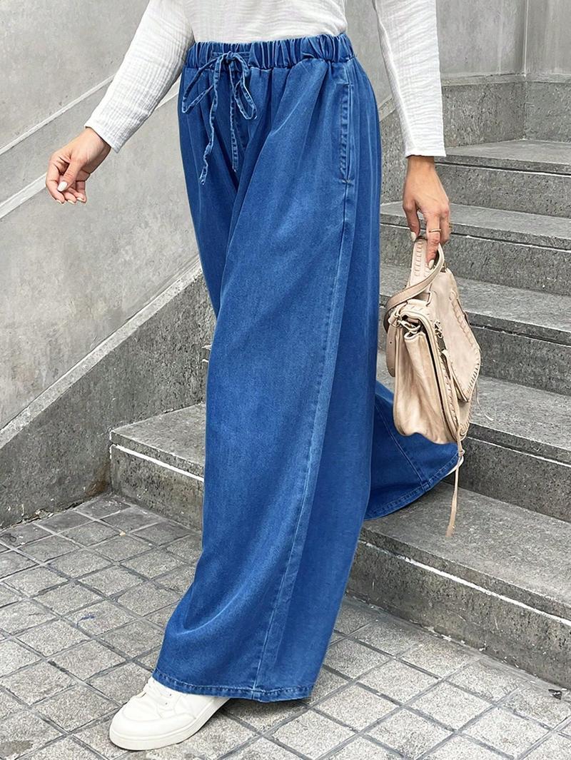 Oversized Thunder Thigh Flare Jeans - Boho - Chic High - Waisted Denim Wide - Leg Pants for Women - Elastic Waist & Flowy Fit