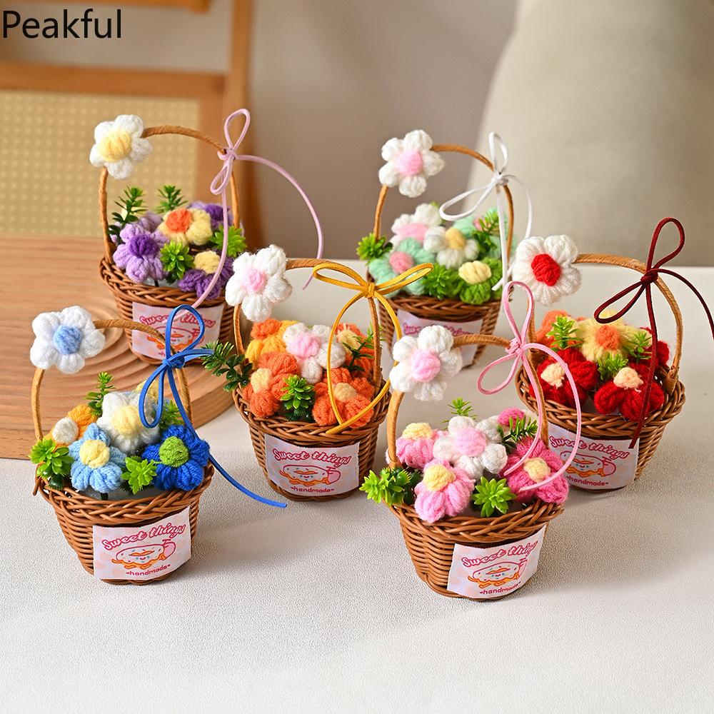 1/2PC Knitted Flower Bouquet – Handmade Crochet Decorative Basket, Beautiful Potted Plants for Home Decor, Perfect Gift for Mother’s Day, Unique & Heartfelt Decorative Accent