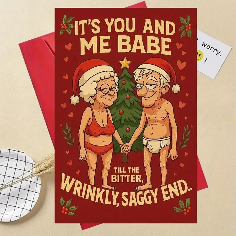 Funny Christmas Card for Couples, Elderly, Spouses, Anniversary Romantic Holiday Greeting Card, Long-Term Relationship Partner Gift