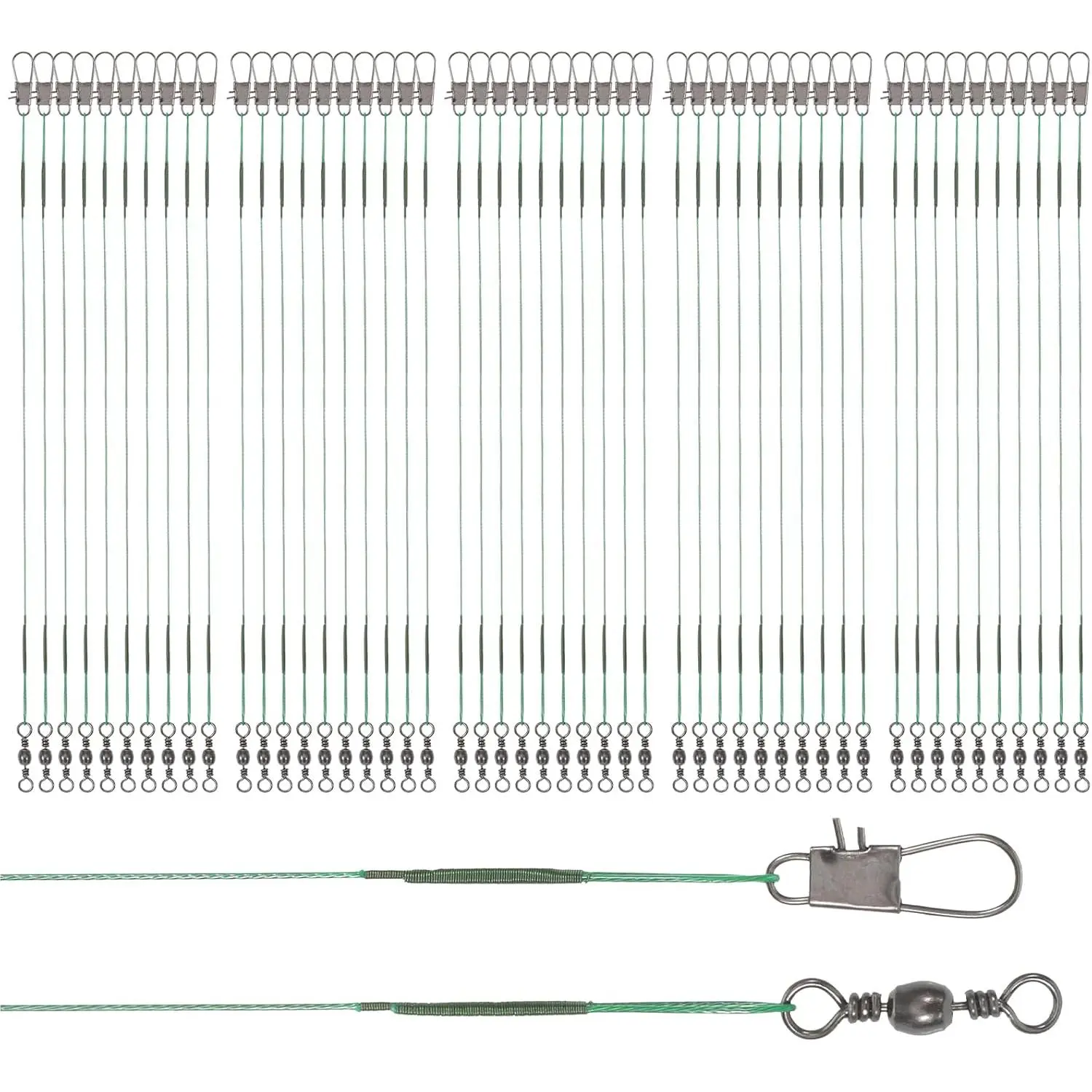 Fishing Leaders, 50 count Steel High-Strength Anti-Bite Wire Leader Line Kit | Fishing Leaders with Swivels for Saltwater Freshwater, Connects Lures  Rigs Hooks Tackle (Green, 9.8 Inch)
