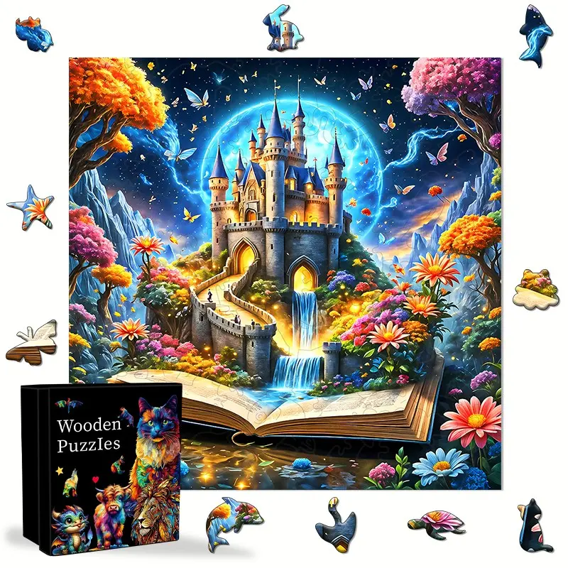 Fantasy Fairy Tale Book Castle Wooden Puzzle, Create Dream Magic World, Family Interactive Puzzles, Adult Gift Puzzles, Halloween Christmas Gifts
