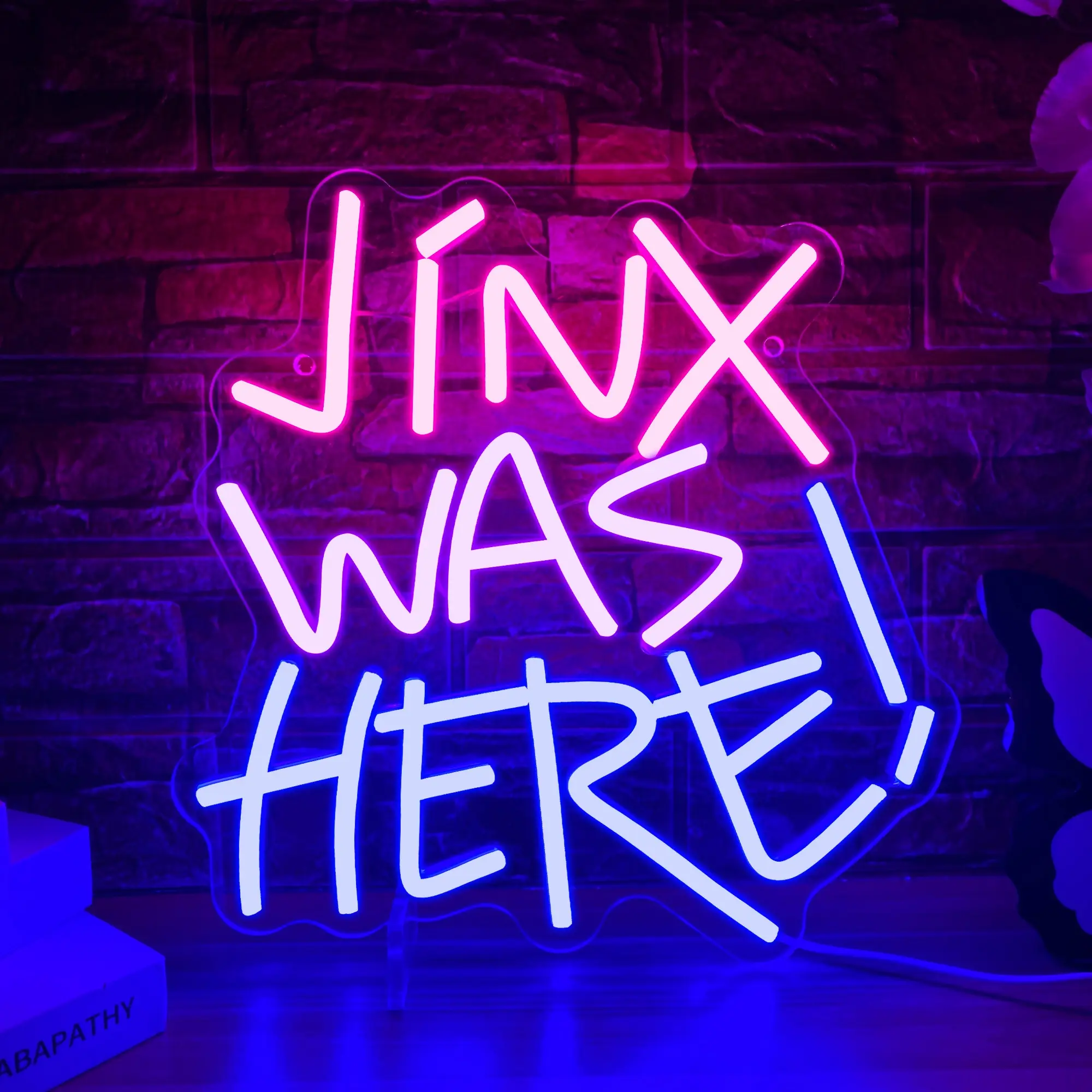 Jinx was here! LED Neon Sign, Adjustable Brightness Plastic Wall Hanging Decor with USB Power Supply for Bedroom, Game Room, Man Cave, Gamer Party