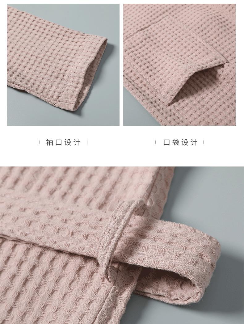 In-stock pure cotton bathrobe, thin spring/summer long waffle robe for hotels and beauty salons, available for direct shipping