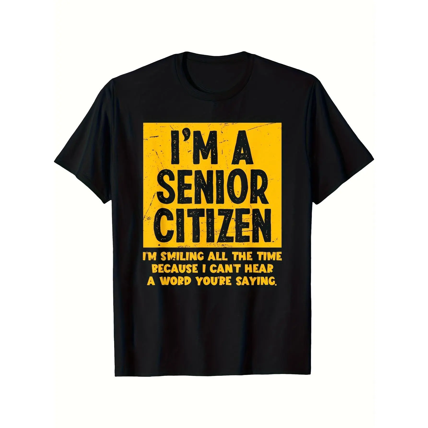 Funny Senior Citizen Graphic T-Shirt for Men & Women - 100% Soft Breathable Crew Neck Tee with "I'm a Senior Citizen" Humorous Quote & Slogan, Lightweight Casual Shirt (S-XXXL) - Perfect Gift for Dad, Mom, Friends - Machine Washable Black T-Shirt with Yel