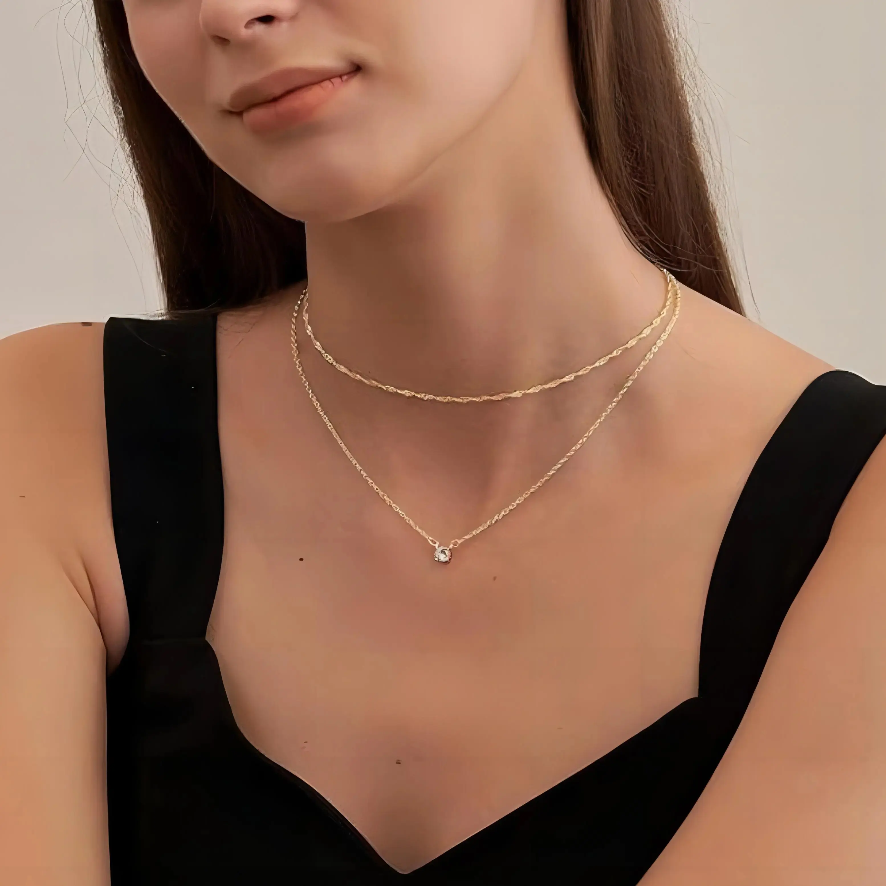 Dainty Layered Necklaces - Simple CZ Solitaire Pendant Necklace for Women thali necklace