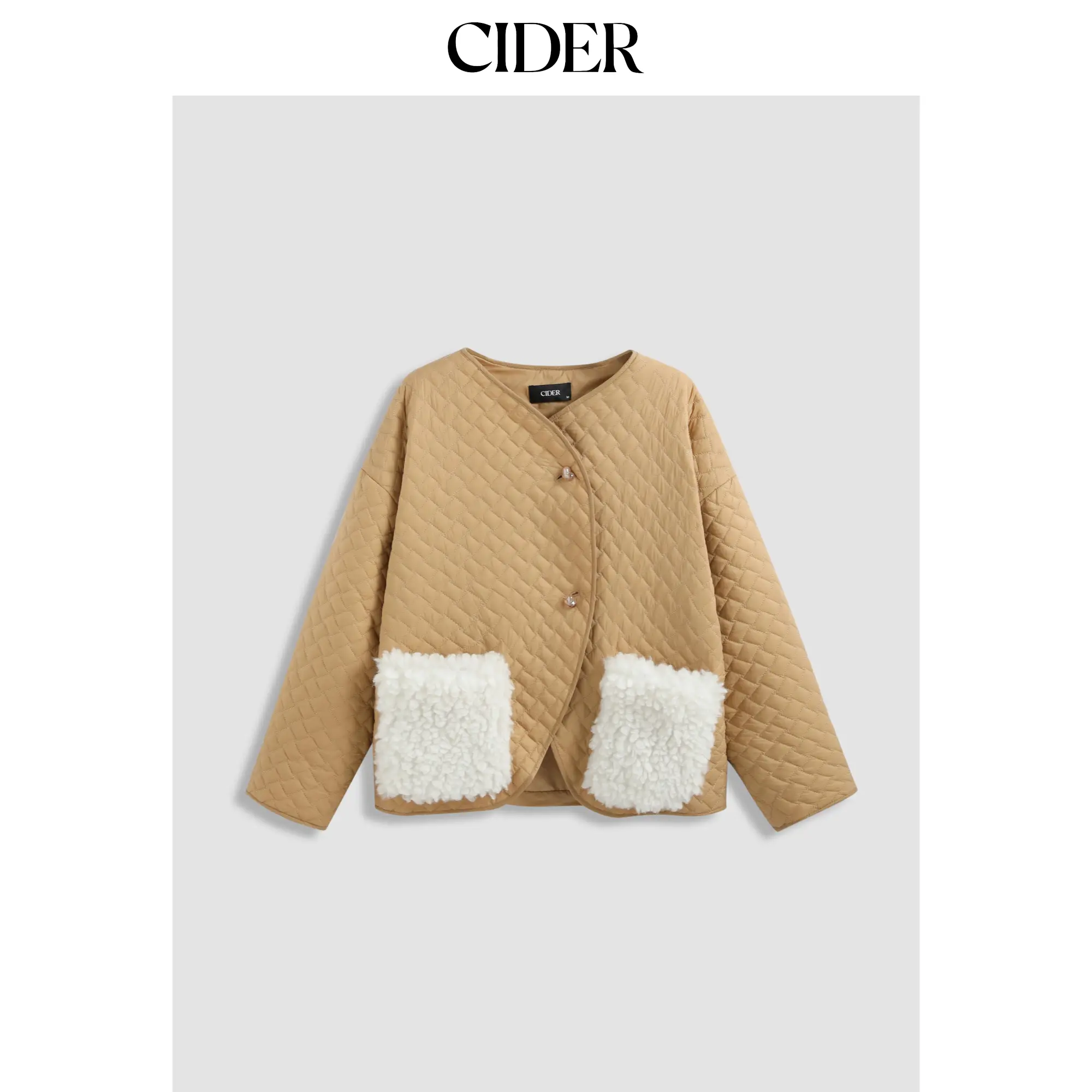 Cider [size 4-8] Collarless Geometric Pocket Puffer Jacket SohoChic