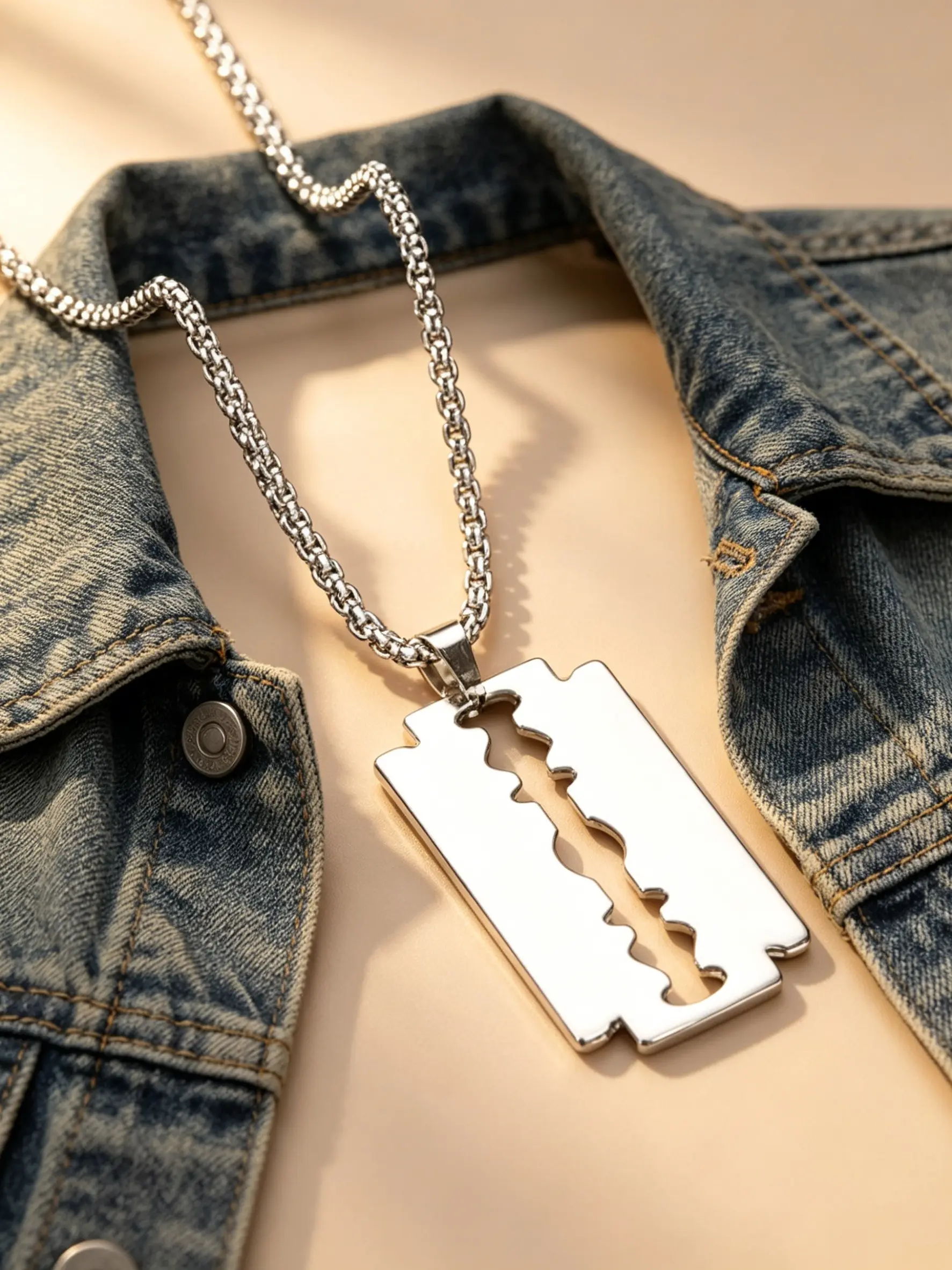 Punk Necklaces Stainless Steel Men's Razor Blade Model Dog Tag Pendant, Hip Hop Punk Rock Necklace, Stylish Jewelry for Men