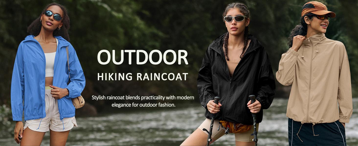 Yousify Womens Waterproof Rain Jackets Lightweight Zip Up Raincoat Outdoor Hiking Hooded Windbreaker with Pocket