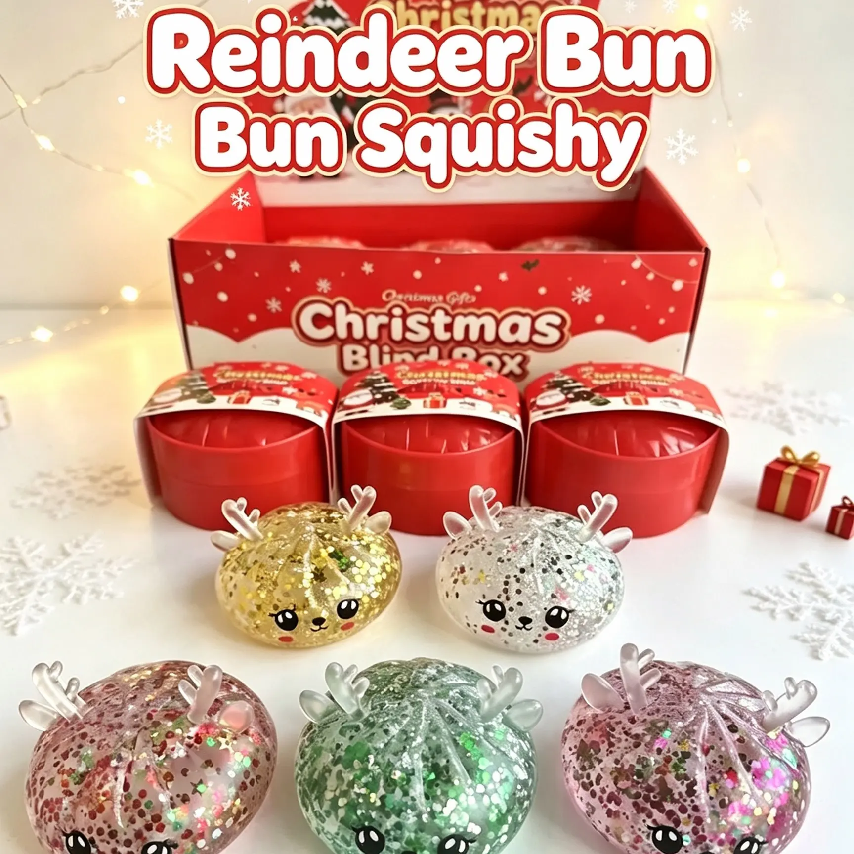 Multiple Reindeer Baozi Stress Relief Toys, Christmas Fun Glitter Fill Slow-Return, Student Holiday Gift, Home Leisure Play