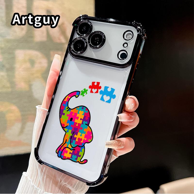 Compatible with iPhone 17 Pro Max 16 15 Plus Air 14 13 12 11 E Case Puzzle - Elephant Fantasy Pattern Clear Protective Four Corners Air Cushion Anti-drop Shockproof Cellphone Casing