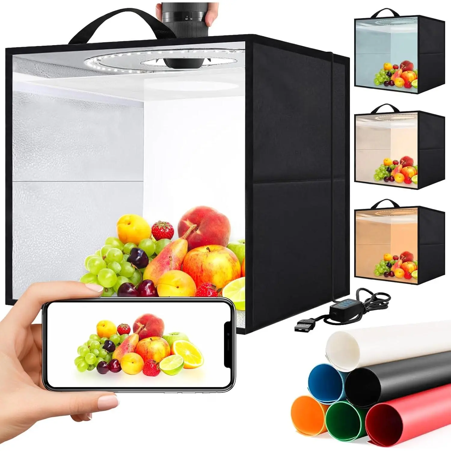 Light Box Photography Tent, 16 x 16 Inch Photo Box with 120 LED Lights, CRI 95+ and 6 Photo Backdrops for Product Photos and Display