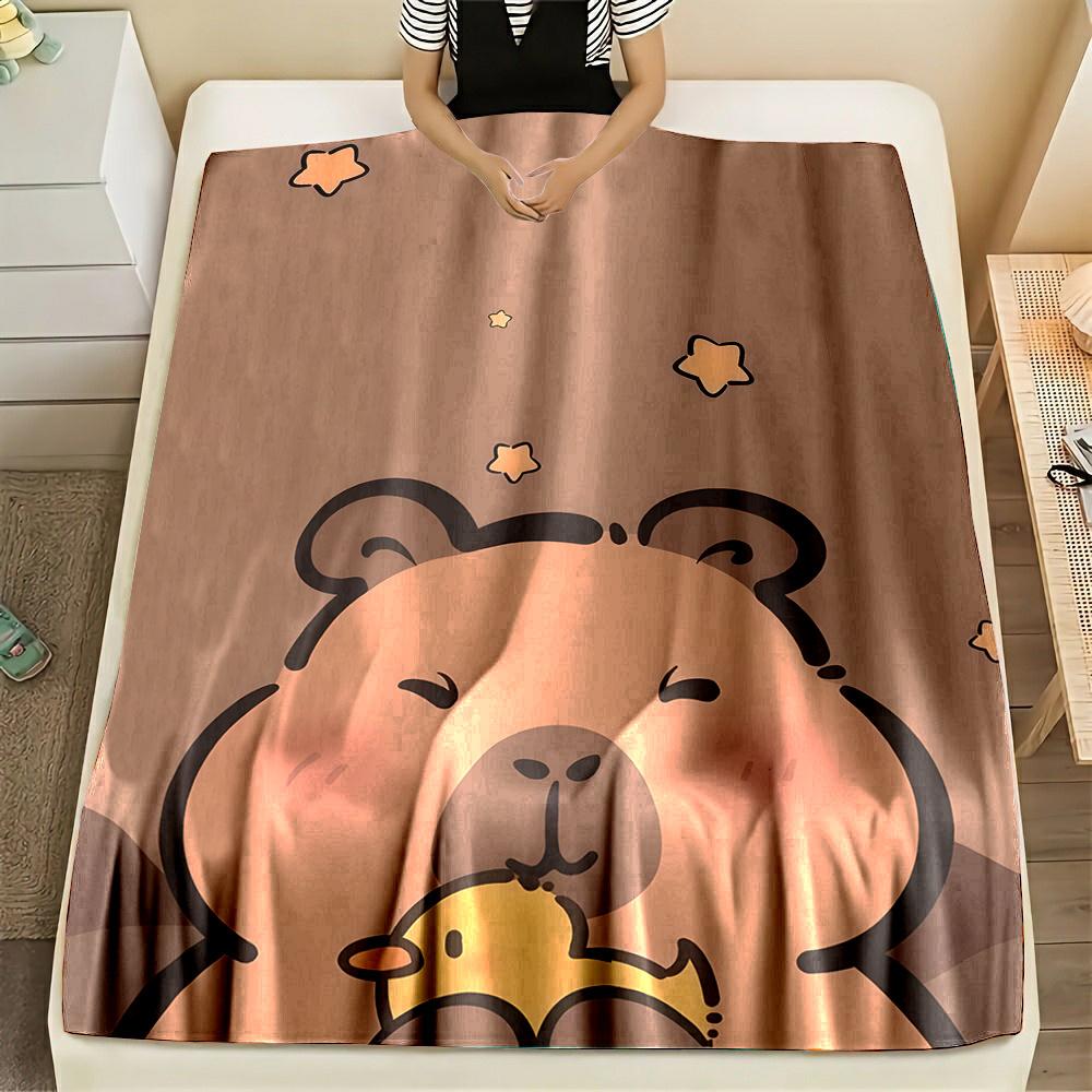 Soft Flannel Cartoon Capybara Blanket - Digital Printed Reversible Polyester Flannel, Suitable for Home Office Nap All Year Round, Modern Style - Gift for Family and Friends