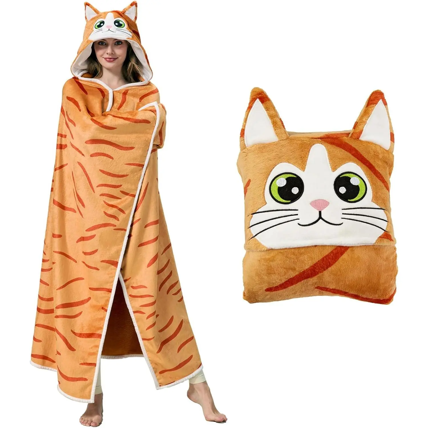 Wearable Hooded Blanket for Adults,Warm Cozy Oversized Plush Flannel Blanket Hoodie Gifts for Men