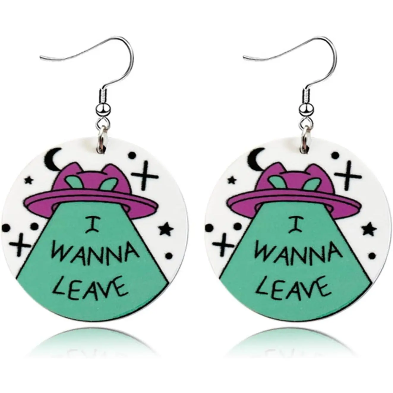 UFO Aliens Earrings - Cute Funny Novelty Space Alien  Earrings