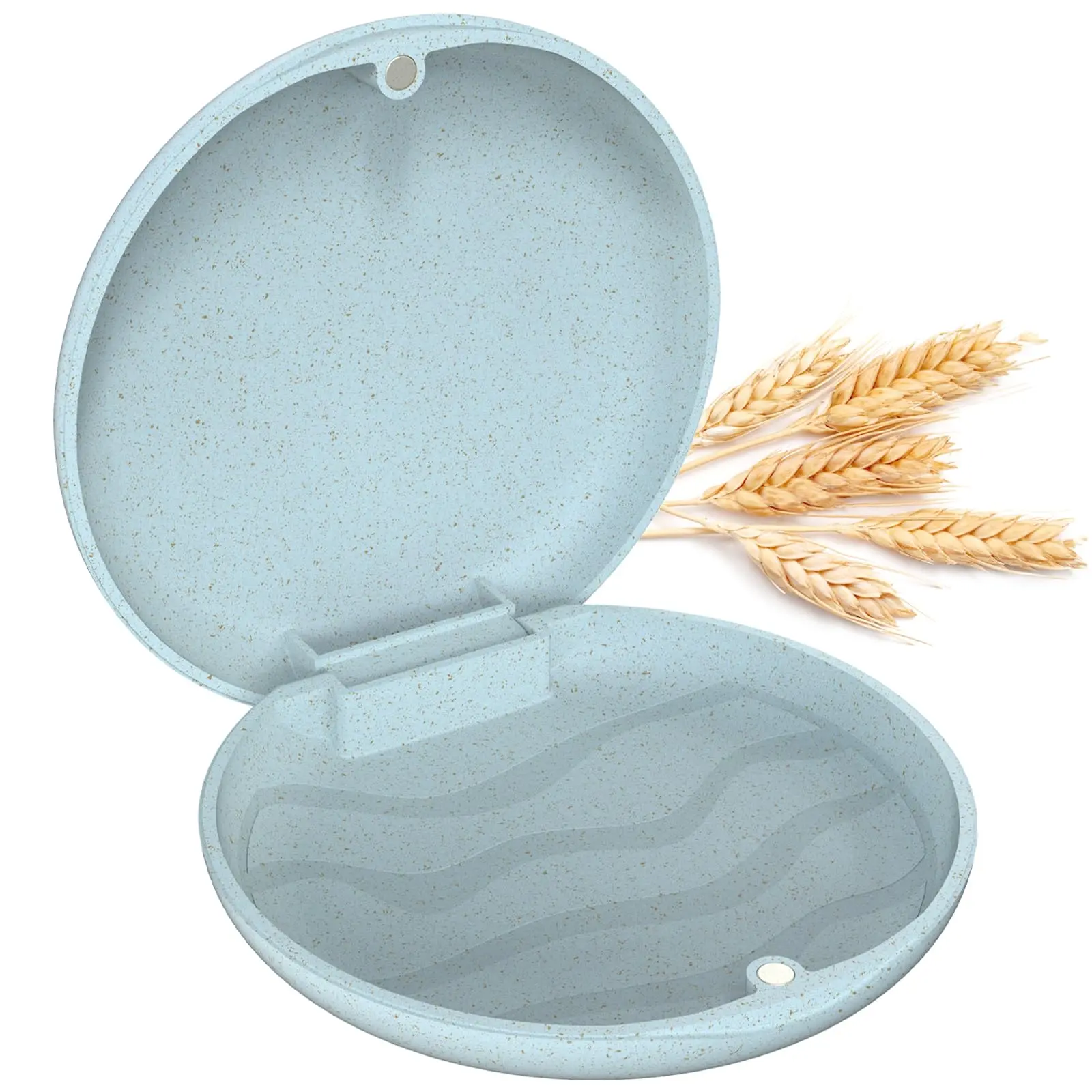 Smudgeproof Wheat Straw Slim Retainer Case - Orthodontic Mouthguard, Denture Storage Box (Blue)