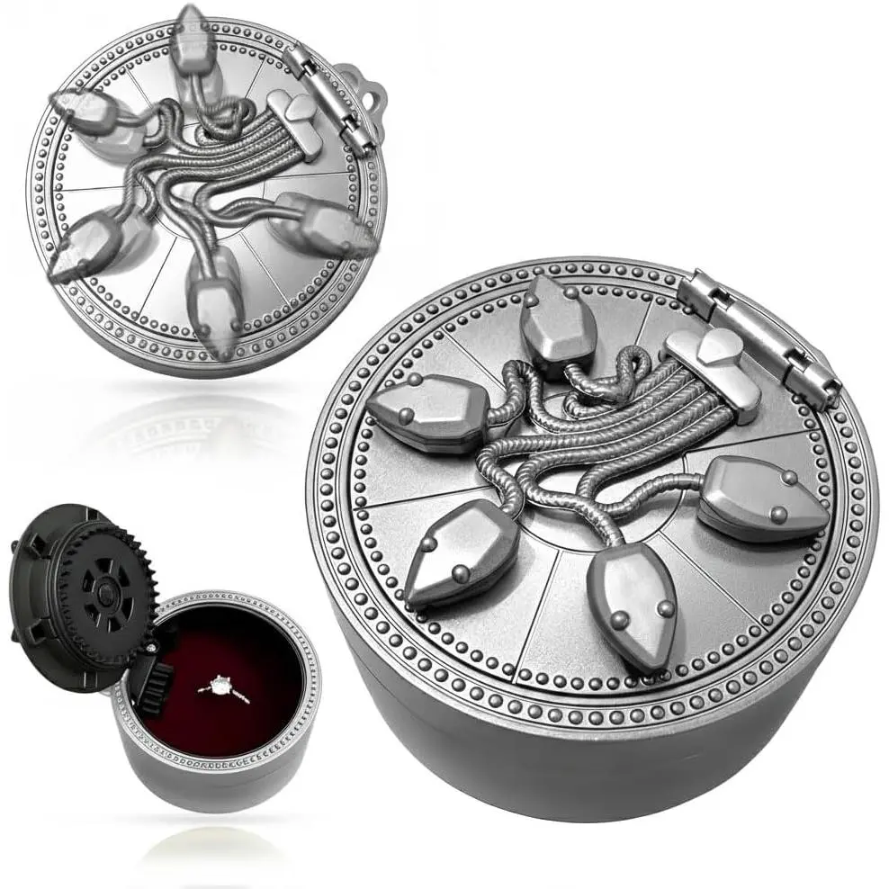 Five Serpent Gate Mechanical Ring Box Collectible Movie Prop Christmas  | Five-Serpent Synchronous Mechanical Ring Box with Builtin Ring,Clockwise Open,Desk Deco  for Proposal Birthday Christmas