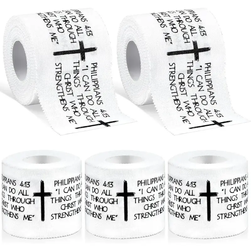 Christian Cotton Zinc Oxide Athletic Tape (2in x 23ft, 5roll Supply) - Quick Tear Edges, Faith Verse Reminder, Cross Design, Wrist Wraps for Football Athletes, First Aid Injury Wrap, Volleyball Gear