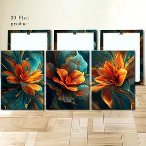 3-piece framed set - Triptych canvas floral green-orange art-themed canvas wall art print - Wrapped canvas frame, high-quality ink, modern classic decoration, suitable for Easter, weddings, graduations, anniversaries, Halloween - Indoor/outdoor home decor