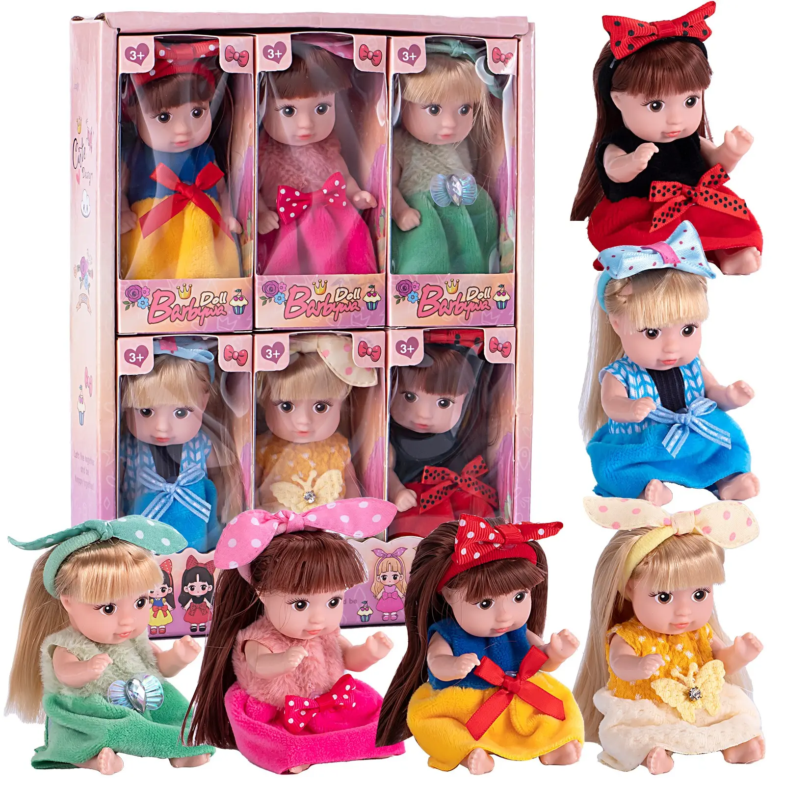 6-Piece Mini Doll Toy Set, Realistic Baby Doll with Animal, Cute Small Doll Gift Set for Kids Aged 3+, Perfect for Holidays, Sitting Doll, Dolls Gifts