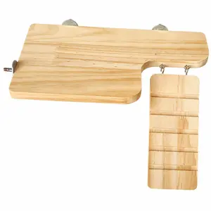 Natural Wood Bird Perch Platform with Ladder for Small Birds, Durable Wooden Design, Ideal for Avian Enthusiasts, Easy Assembly