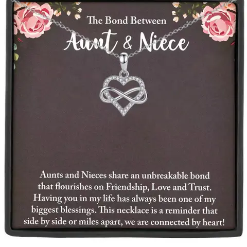 Infinity Heart Pendant Necklace Gift Box with Card, Love Heart Necklace, Auntie & Niece Jewelry, Birthday Present, Christmas Gift Idea, Hearts Pendant Necklace
