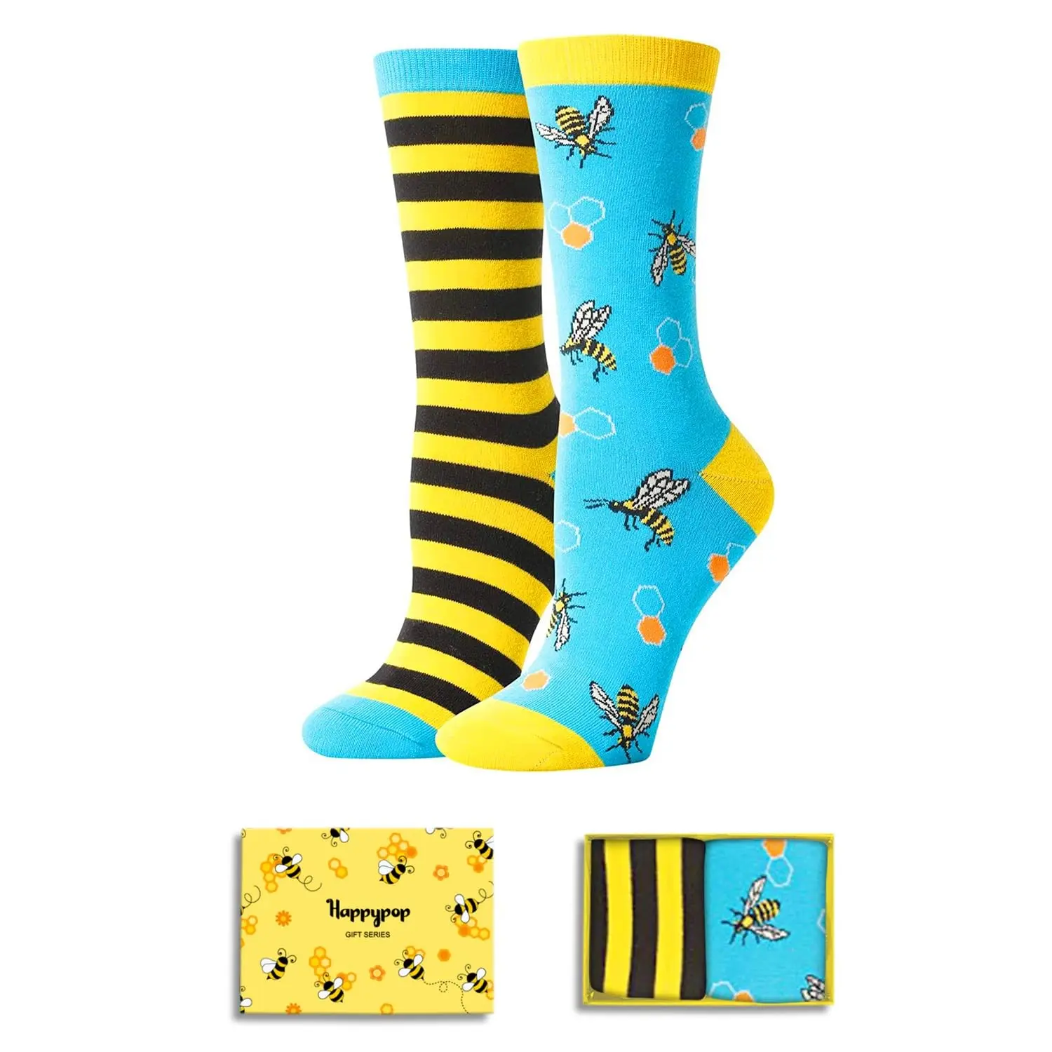 HAPPYPOP Animal Gifts Ideas Socks for Women - Funny Socks for Women Girls Bee Socks, Bee Gifts for Women Bumble Bee Gifts, Yellow Socks Cute Socks Insect Socks