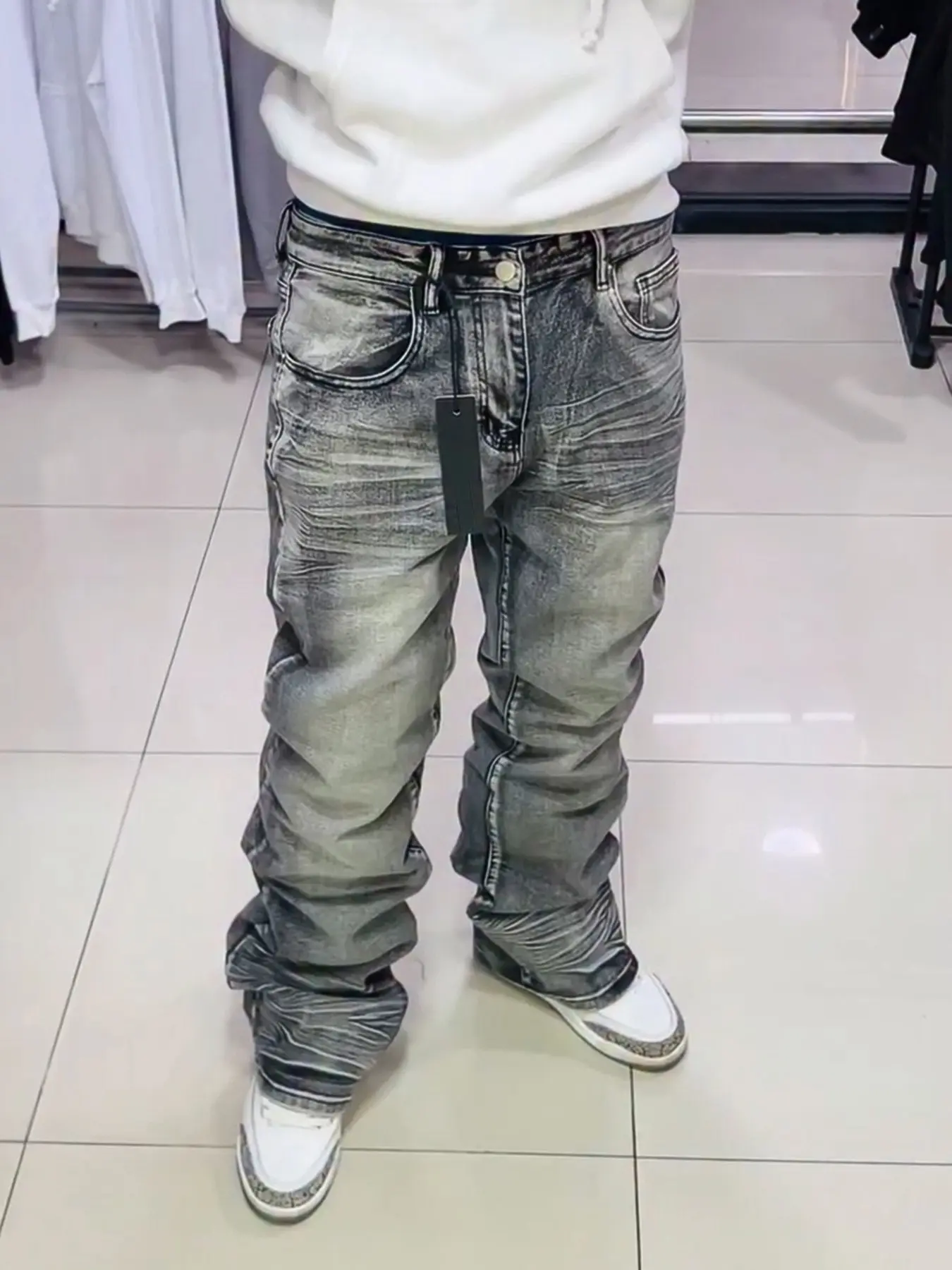 Washed Micro Flare Jeans, Streetwear Layering Denim Jeans, Loose-Fit All-Seasons Daily Commute Bell Bottoms, Batch Zk20260719