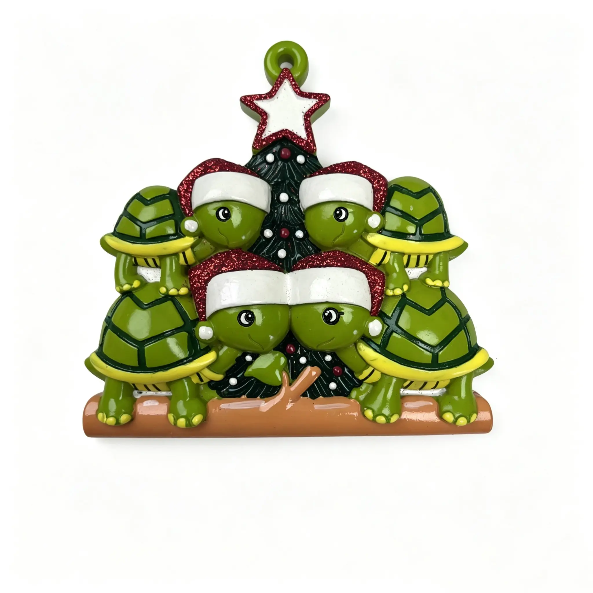 Creative Turtle Family Christmas Hat Hand-Painted Ornament, DIY Name Blessing, Holiday Gift, Resin Decoration, 1pcs