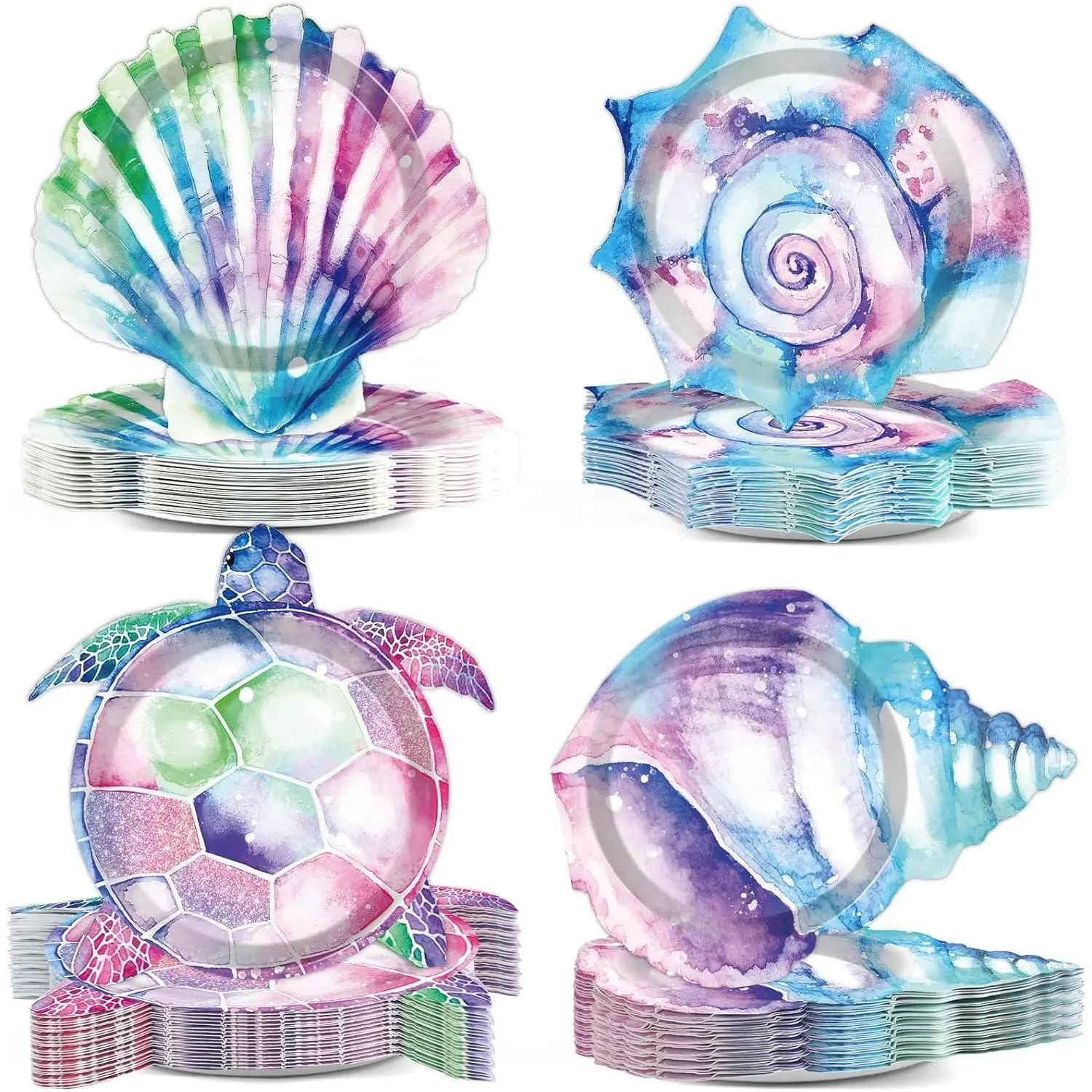 60 Pcs Mermaid Themed Party Plates Under The Sea Party Decoration 7 Inch Seashell Shaped Birthday Dessert Plates Ocean Mermaid Theme Tableware Set for Girls Birthday Baby Shower Party Supplies