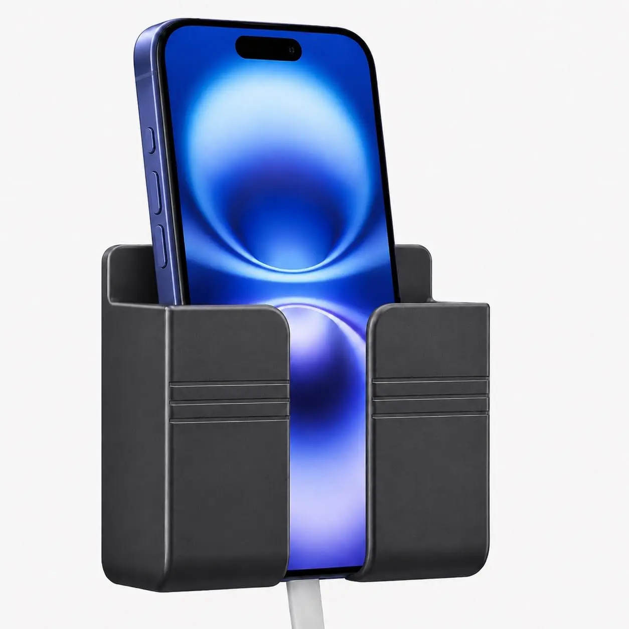 Wall Phone Holder, Adhesive Phone Wall Mount with  Hole, Bathroom Bedside Kitchen RV Phone Holder Compatible with , Android Phones and Remote Controls D1 (Gray)