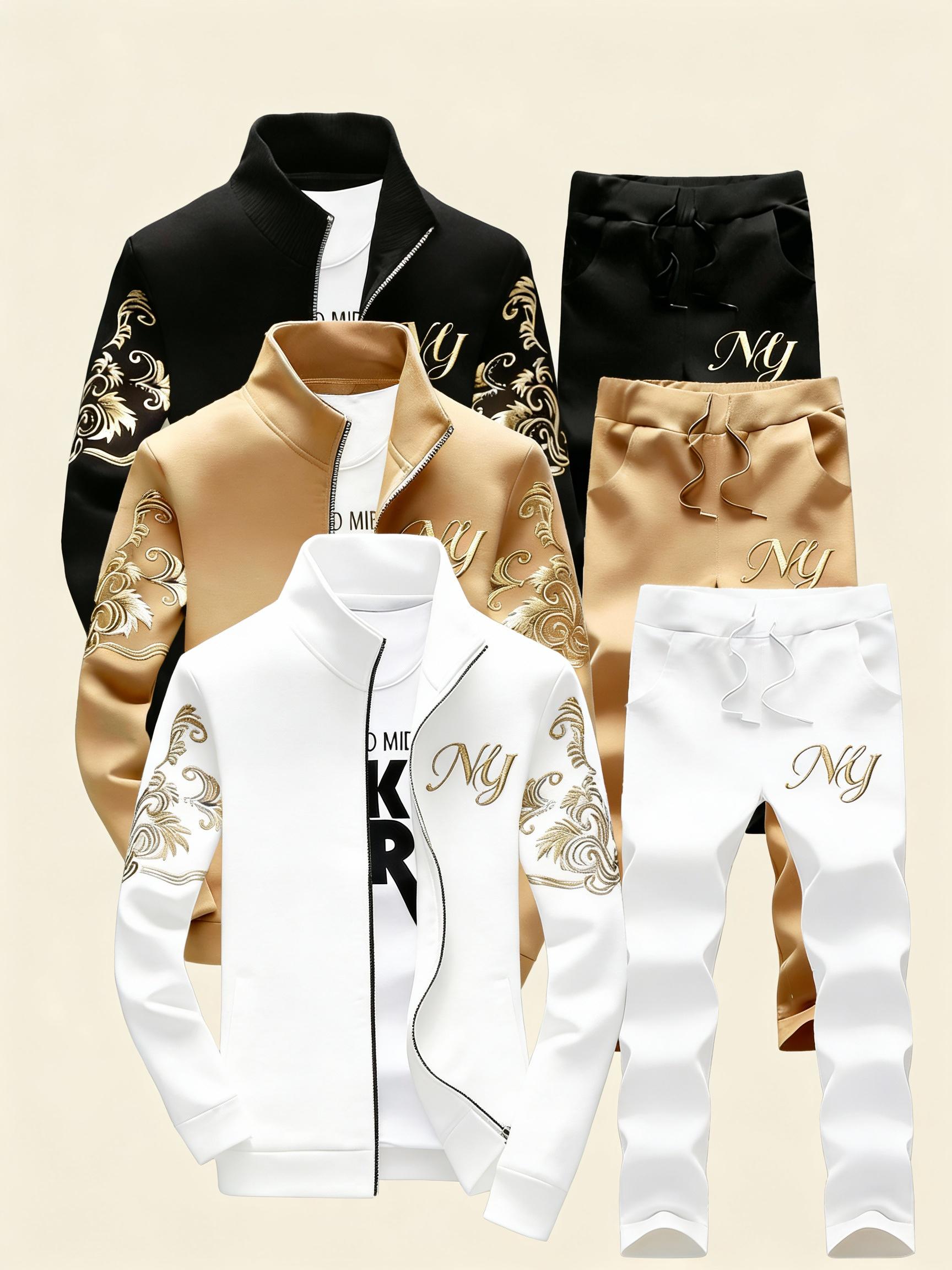 Fashion Men's 3-Piece Coordinated Set with Embroidered Logo and Zipper Closure in Black Red and White