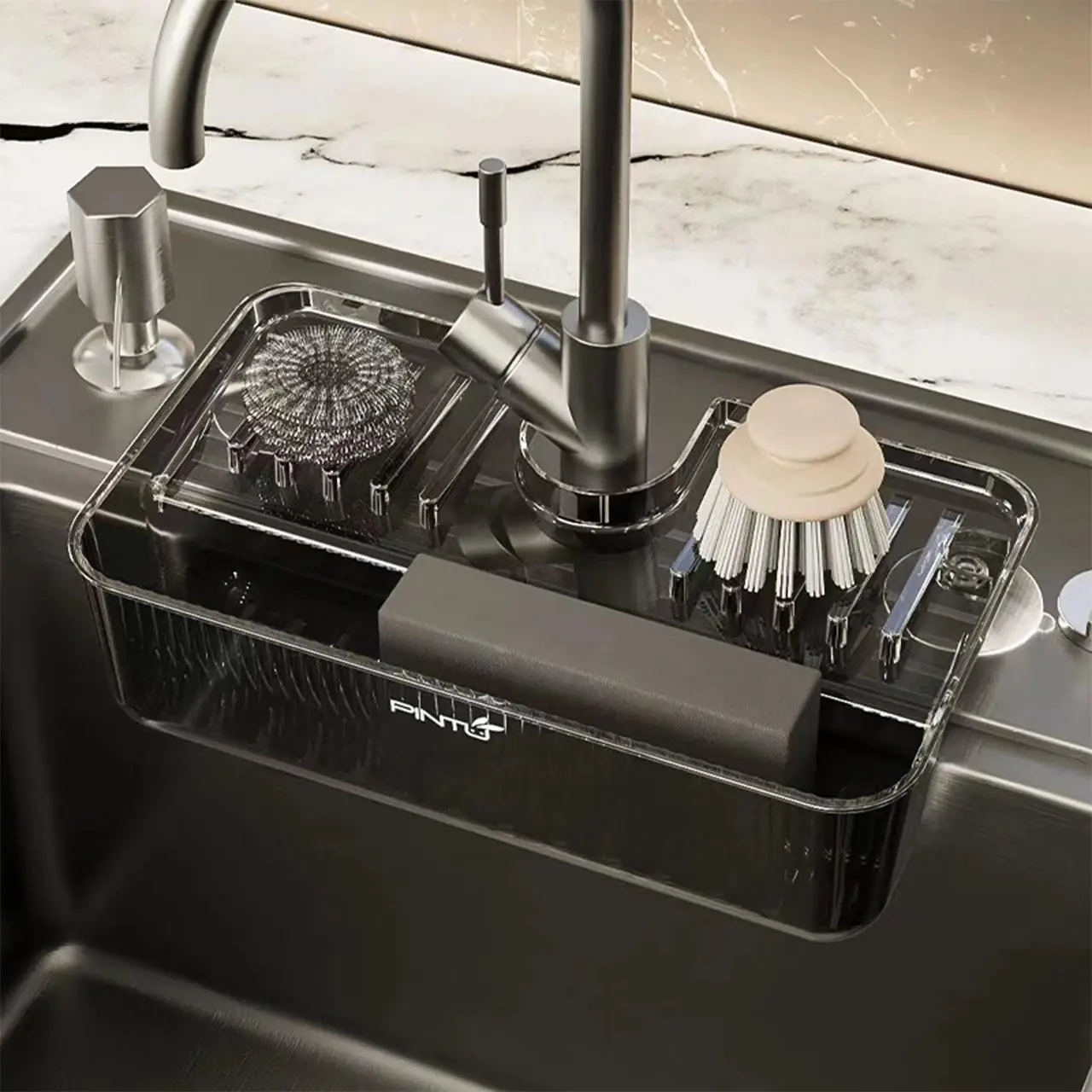 Sink Drain Rack with Suction Cup, Kitchen Faucet Towel Sponge Holder, Waterproof Splash Guard, Home Use Storage Basket