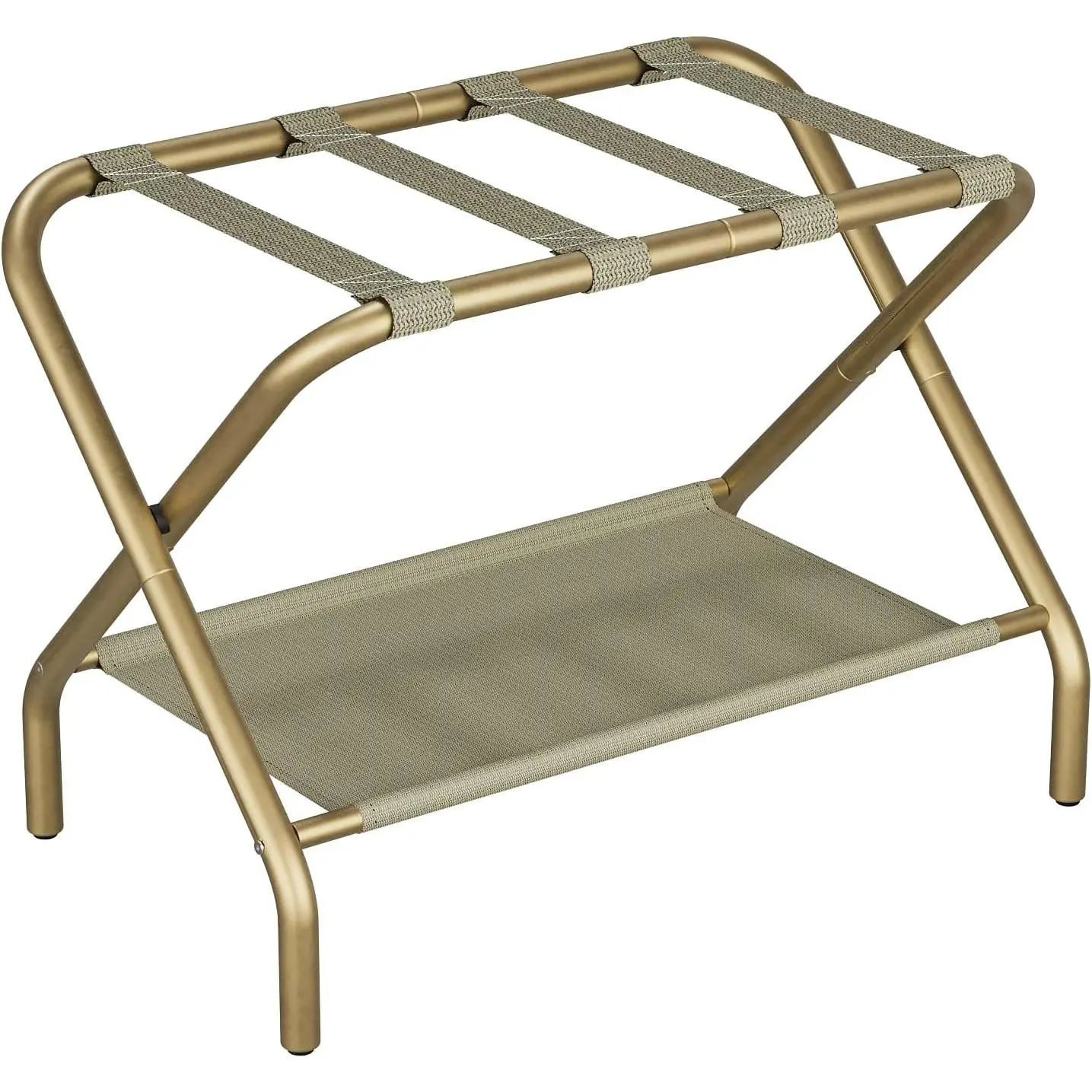 Luggage Rack, Foldable Suitcase Stand with Fabric Storage Shelf, Luggage Holder with 4 Nylon Straps for Guest Room Bedroom Hotel