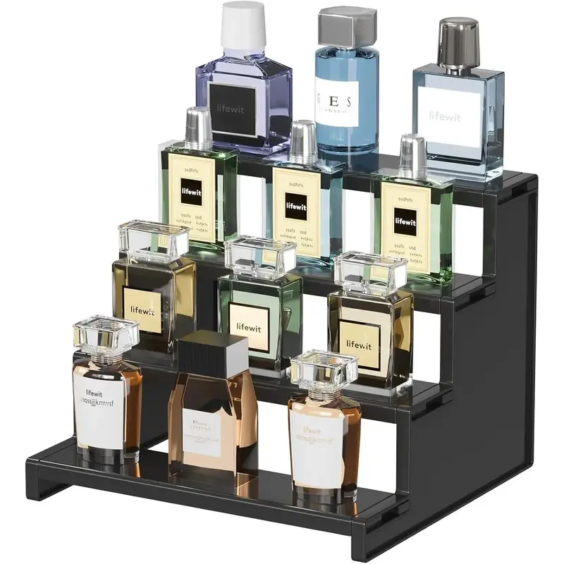 Black 4-Tier Rectangular Multi-Shelf Vertical Countertop Organizer Racks & Displays - Vanity Storage for Cologne, Figures, Spice; Cabinet, Dresser Use, Four-Level Racks & Displays,home decor