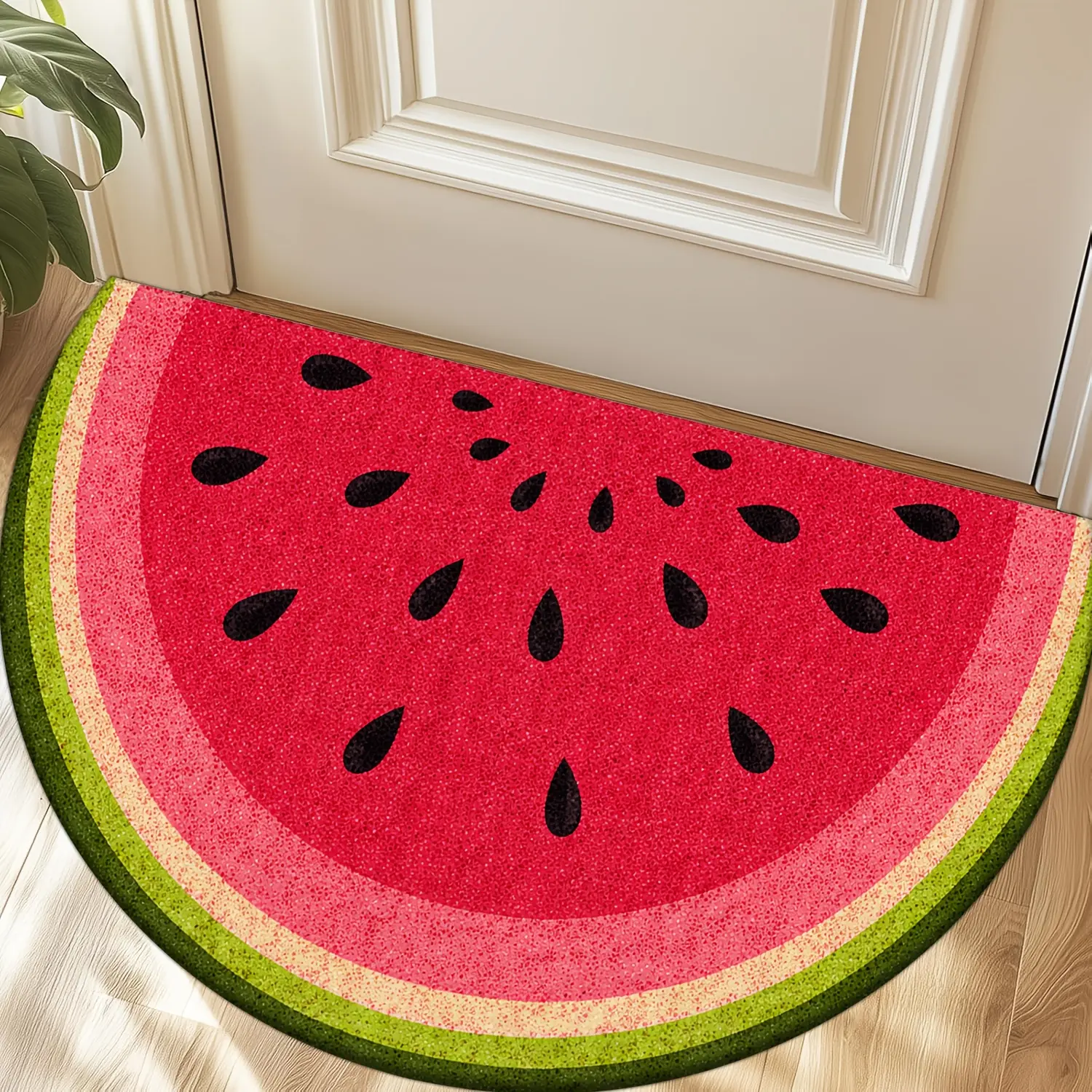 Interesting door semicircular floor mat | Watermelon slice pattern printed semicircular door mat, suitable for bedroom, kitchen, dining room, bathroom and other scenes, holiday decoration