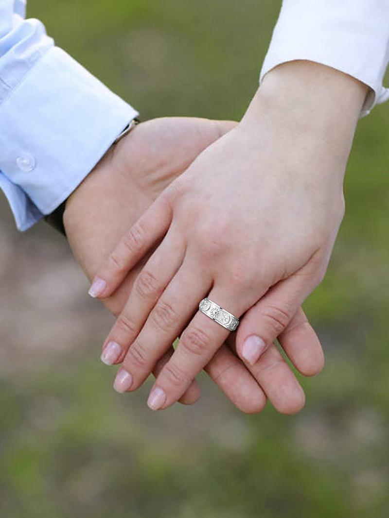 Sun & Moon & Star Design Ring, Stainless Steel Rotating Anxiety Rings, Fashion Jewelry Accessories for Men & Women