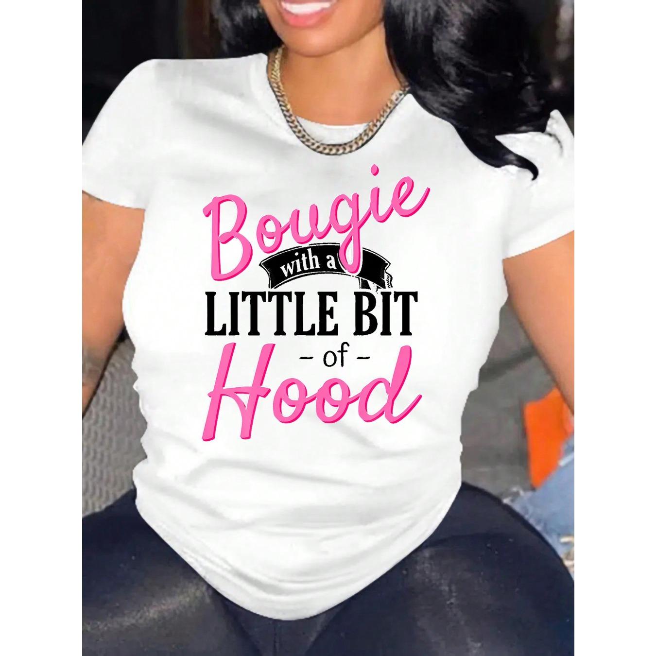 Bougie with a Little Bit of Hood" Graphic Tee - Women's Casual Short Sleeve Crew Neck Top, Breathable & Soft for Spring/Summer, Machine Washable
