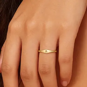 FAITHOPIA18K Plated Gold Filled Ring Initial Ring Dainty Simple Letter Band Rings Signet Stackable Pinky Alphabet Thin Thumb Rings for Women Non Tarnish Size 6 7 8 9 10