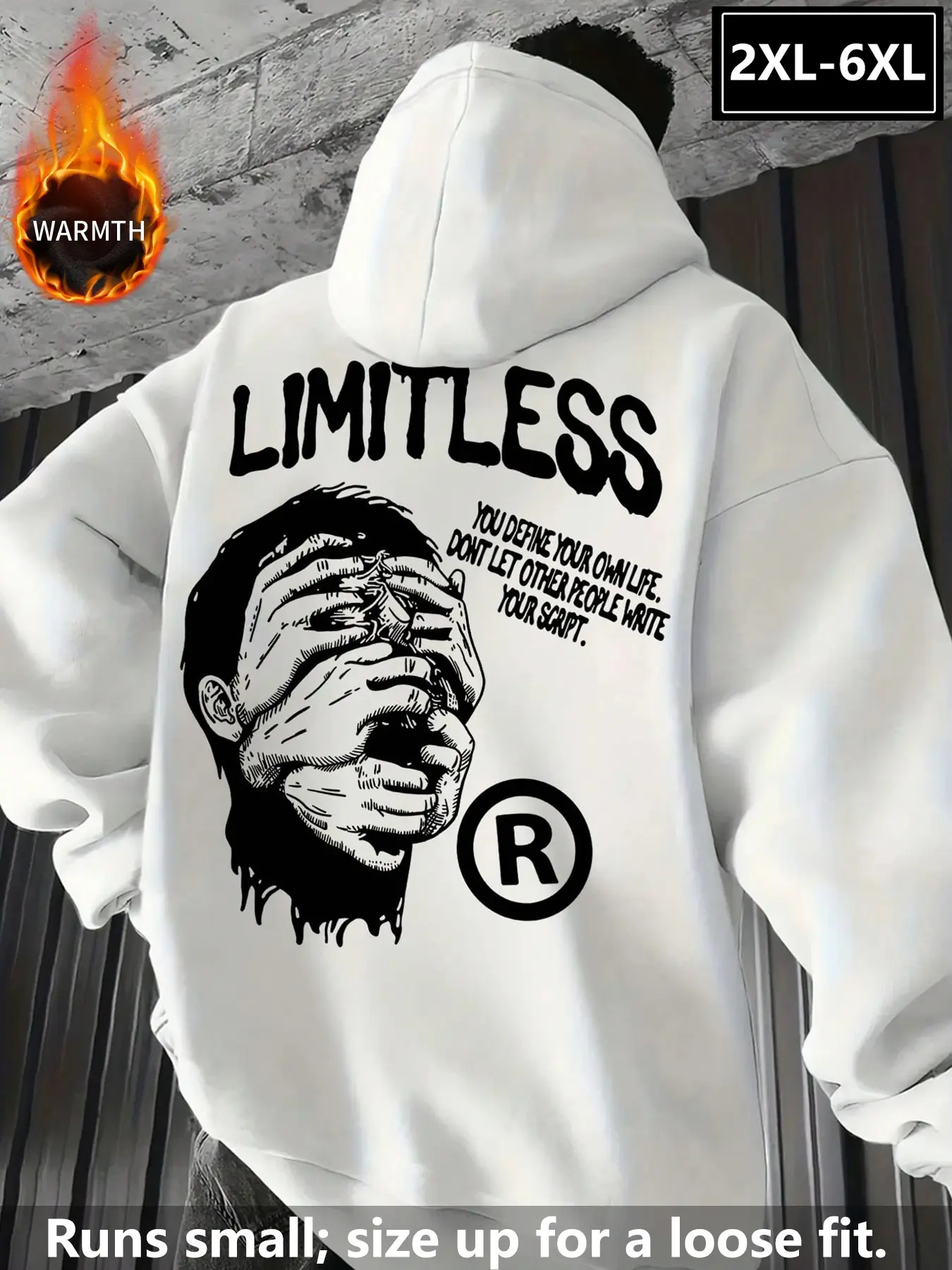 Men's Plus Size Hooded Graphic Sweatshirt, Long Loose-Fit Casual Top, Fall&winter Warm Fleece Material, Street Style 2xl-6xl